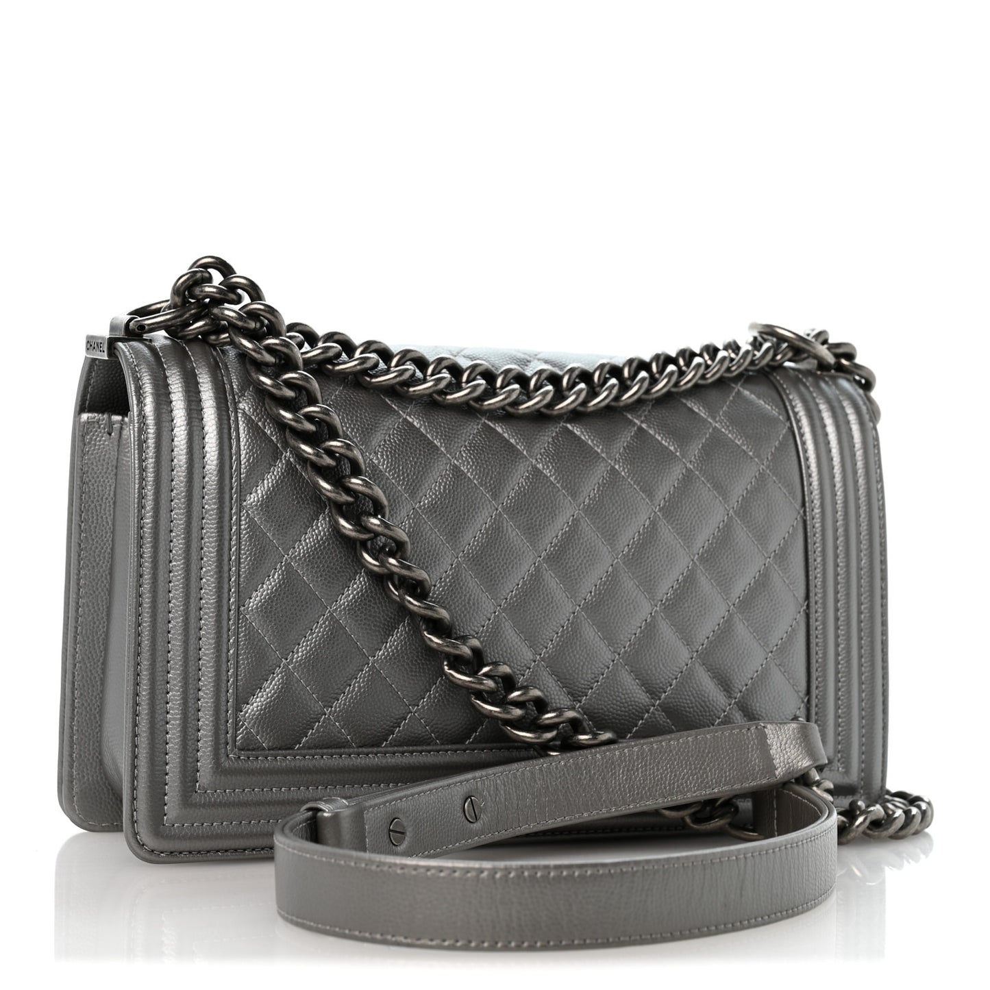 Metallic Caviar Quilted Medium Boy Flap Silver