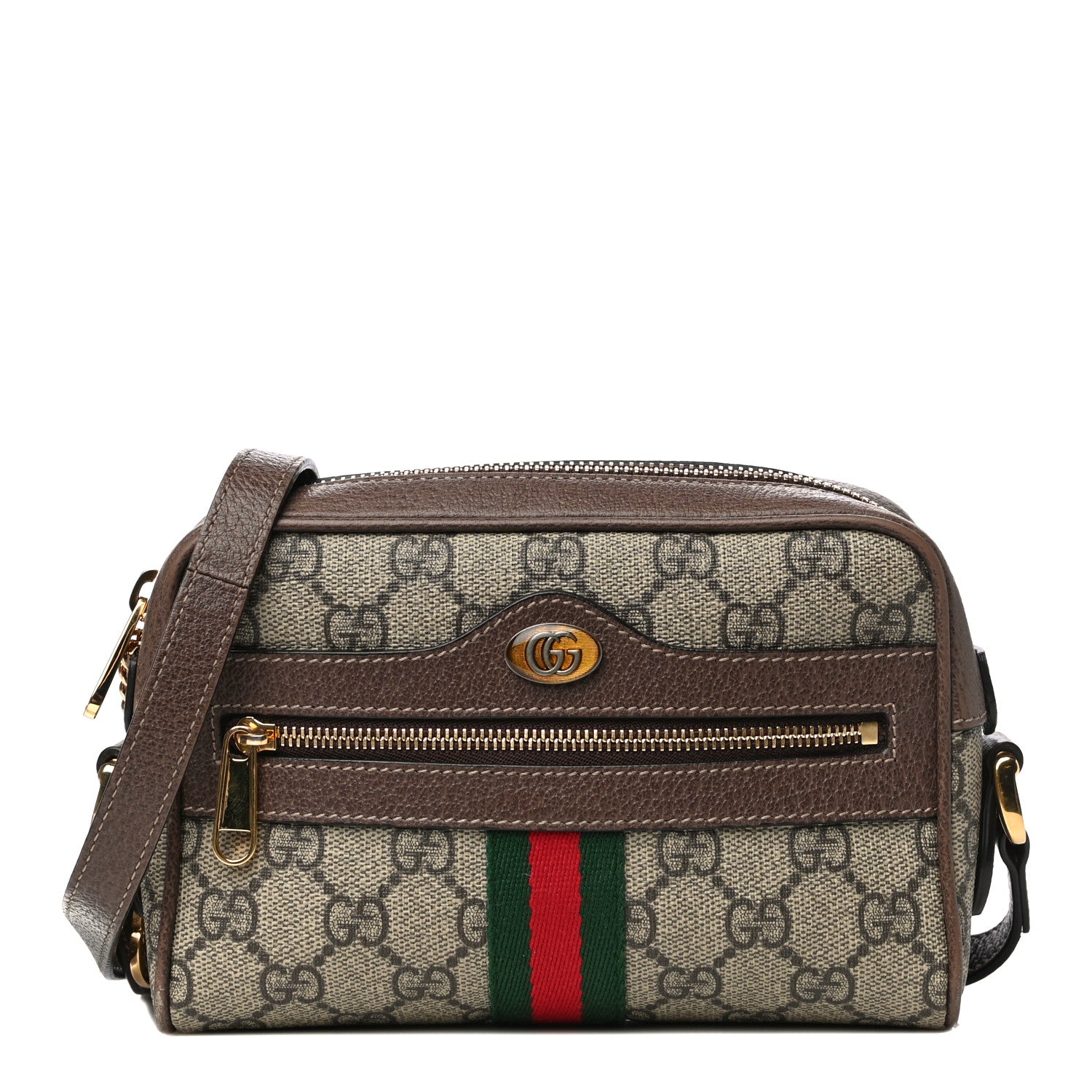 Gucci GG Supreme Monogram Web Mini Ophidia Shoulder Bag Brown 1 of 12