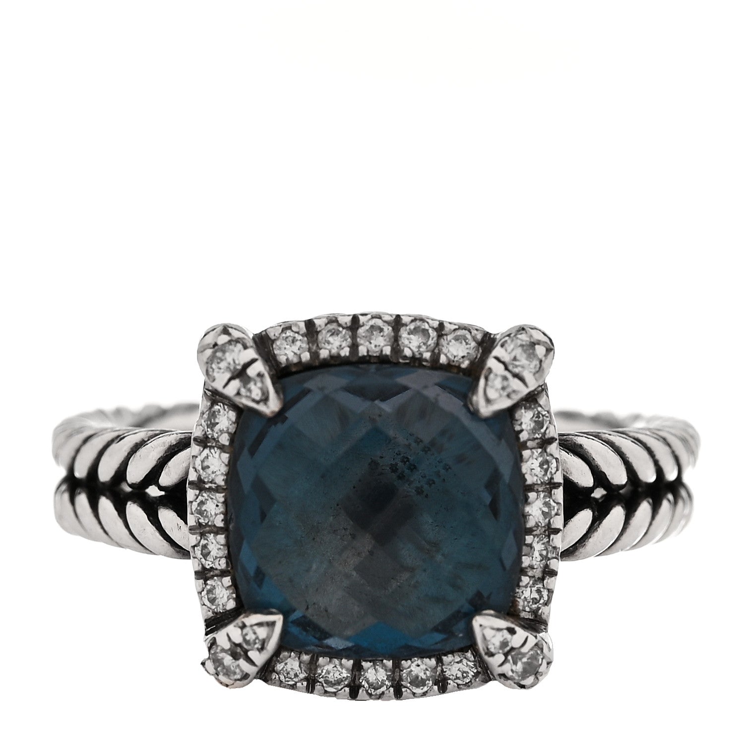 David Yurman Sterling Silver Diamond Hampton Blue Topaz 9mm Chatelaine Pave Bezel Ring 48 4.5 1 of 5