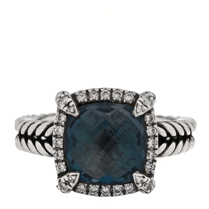 David Yurman Sterling Silver Diamond Hampton Blue Topaz 9mm Chatelaine Pave Bezel Ring 48 4.5 1 of 5