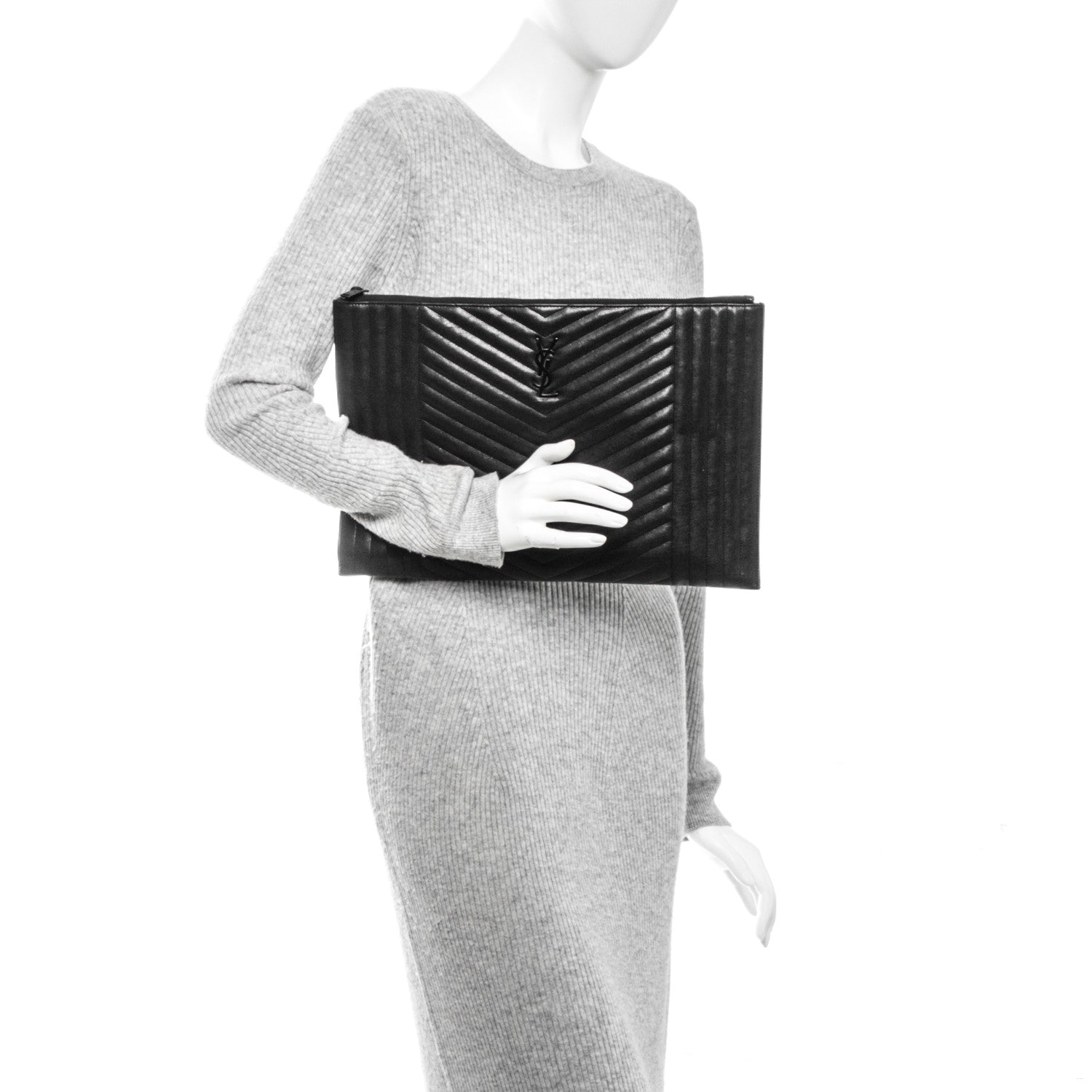 Saint Laurent Lambskin Mixed Matelasse Classic Monogram Zipped Document Holder Black 2 of 7