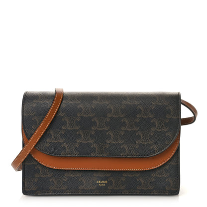 Celine Triomphe Canvas Lambskin Wallet On Strap Tan 1 of 9