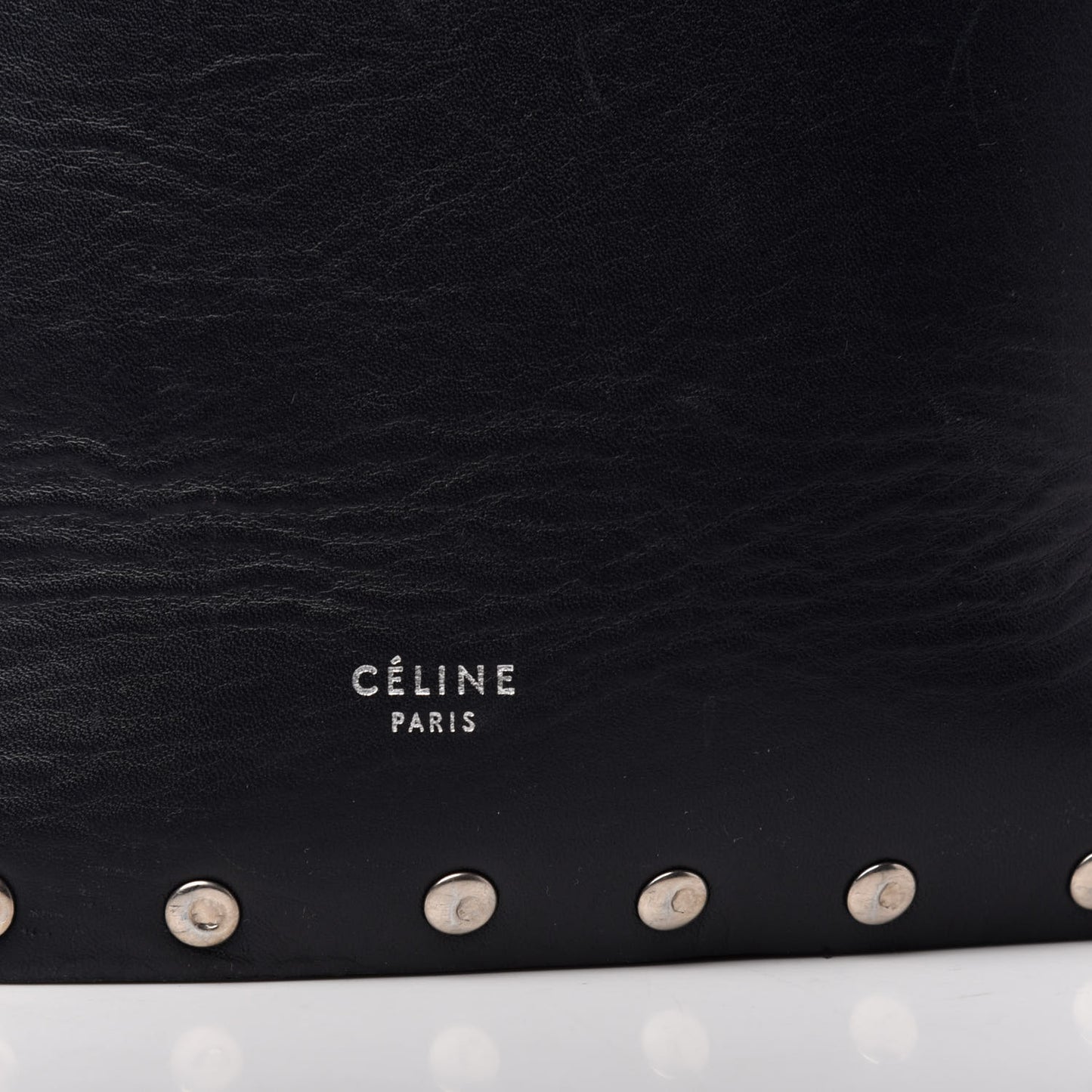 Satinated Natural Calfskin Large Studs Bucket Shoulder Bag Dark Navy