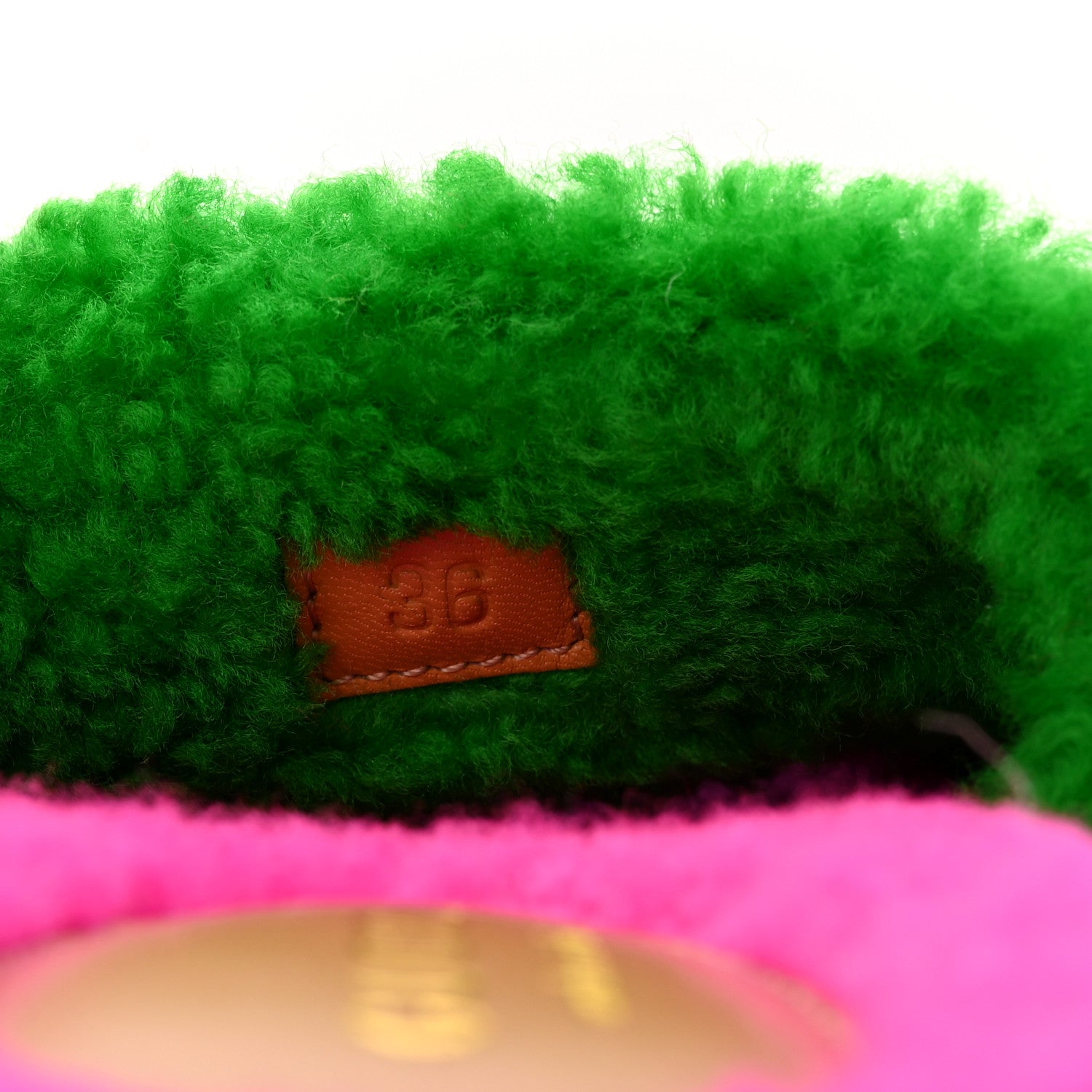 Gucci Shearling Interlocking G Womens Elea Platform Slide Wedge Sandals 36 Green Fluo Fuxia Fluo 8 of 11