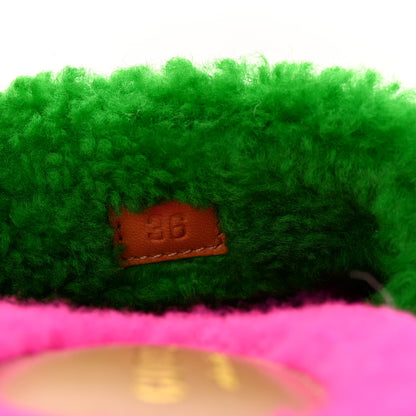 Gucci Shearling Interlocking G Womens Elea Platform Slide Wedge Sandals 36 Green Fluo Fuxia Fluo 8 of 11