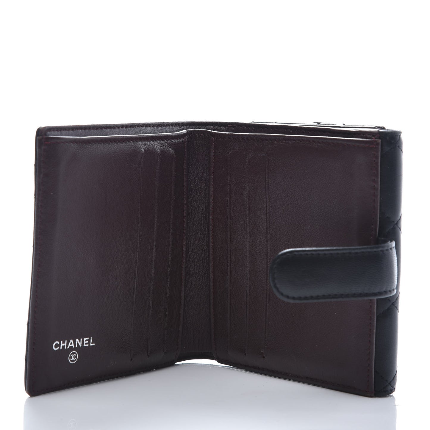 Lambskin Quilted Compact French Flap Wallet Black