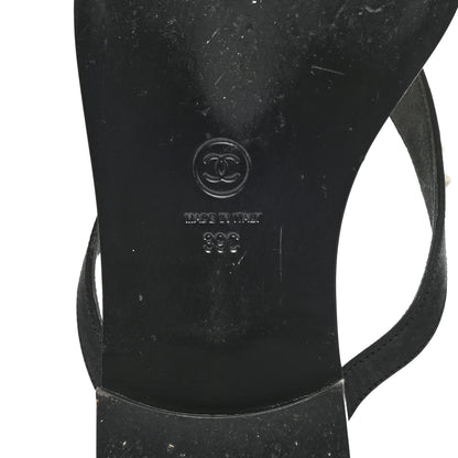 Chanel Suede Pearl Thong Sandals 39 Black 7 of 10