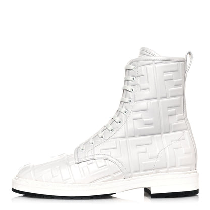 Fendi Nappa FF Embossed Womens Biker Boots 40.5 Snow 1 of 8