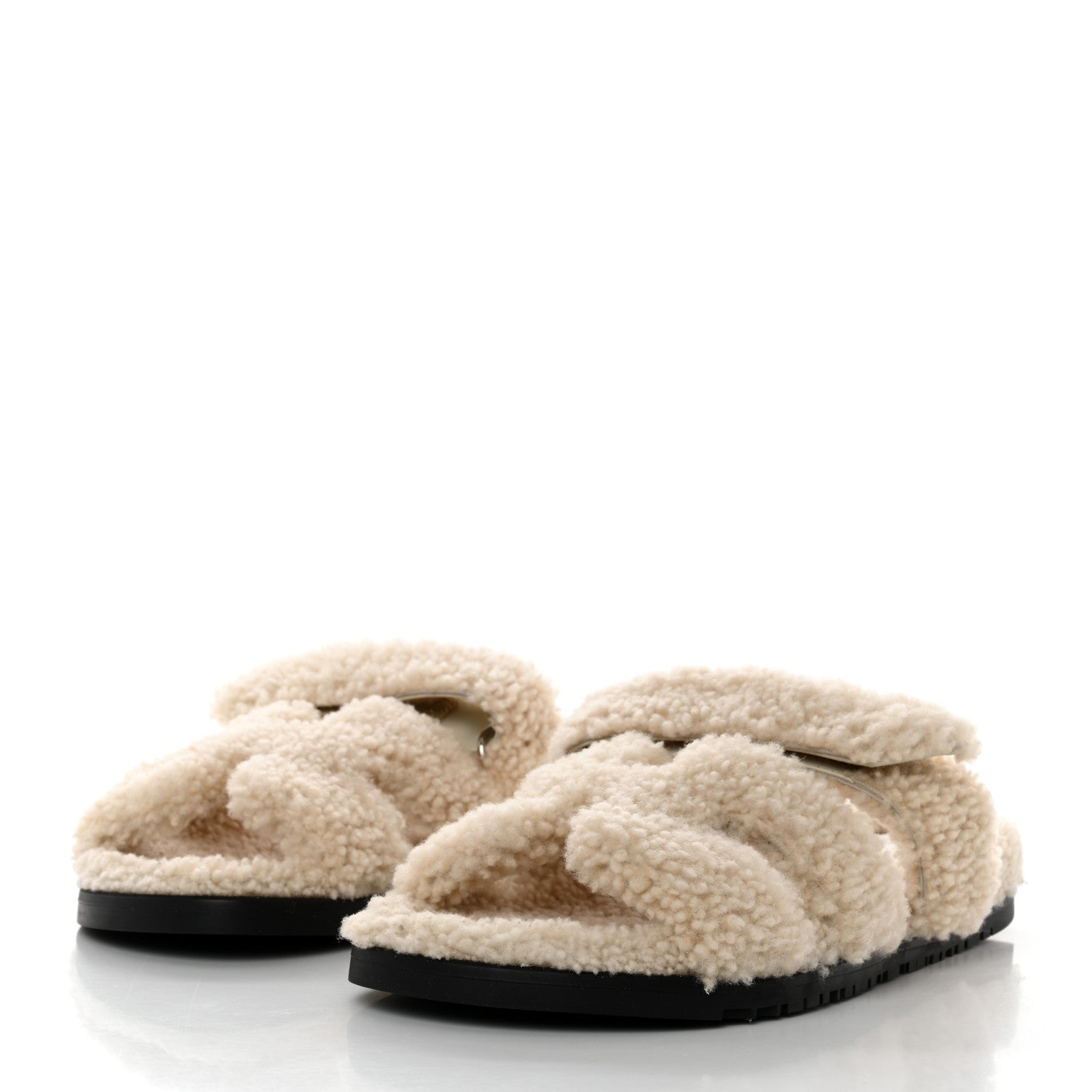 Hermes Woolskin Womens Chypre Sandals 40 Ecru 3 of 9