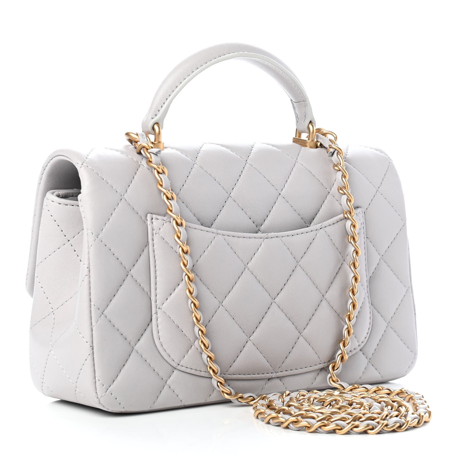 Chanel Lambskin Quilted Mini Top Handle Rectangular Flap Grey 3 of 9