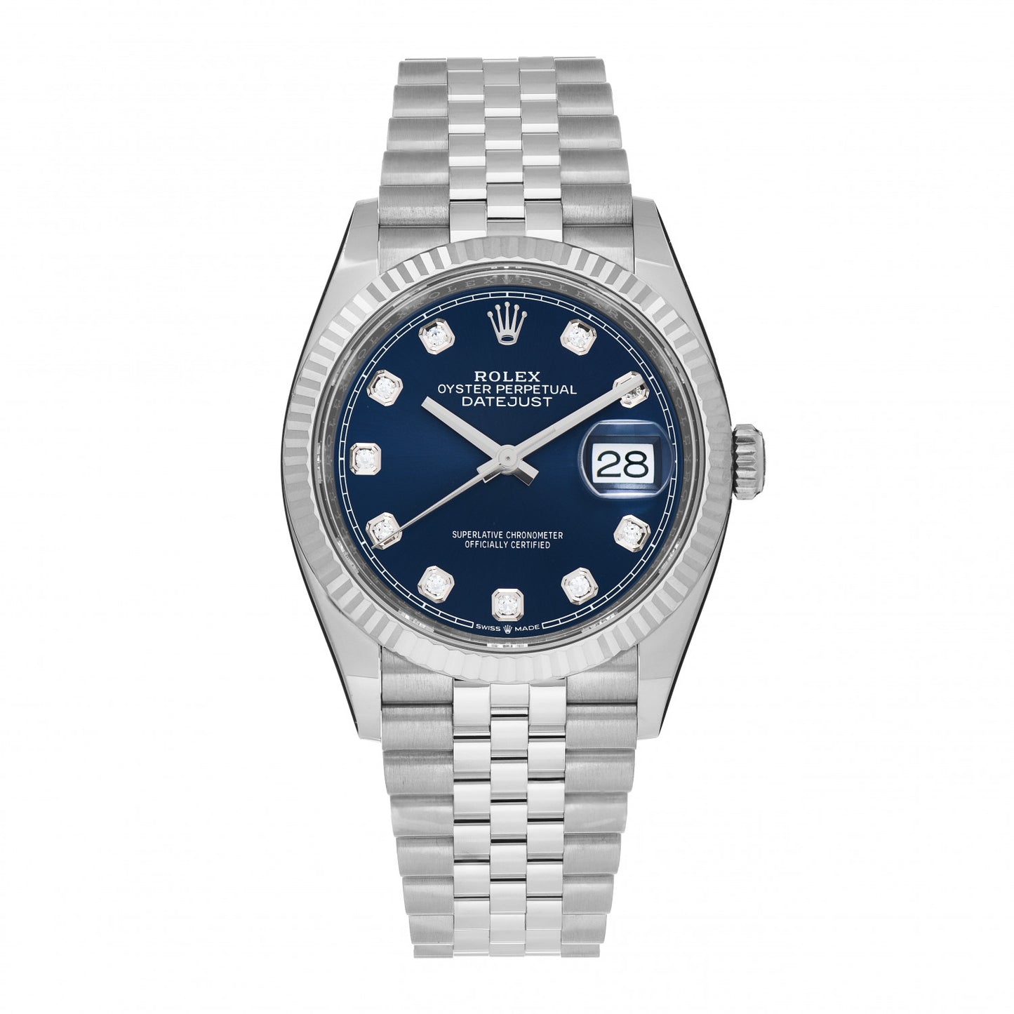 Stainless Steel 18K White Gold Diamond 36mm Oyster Perpetual Datejust Watch Bright Blue 126234