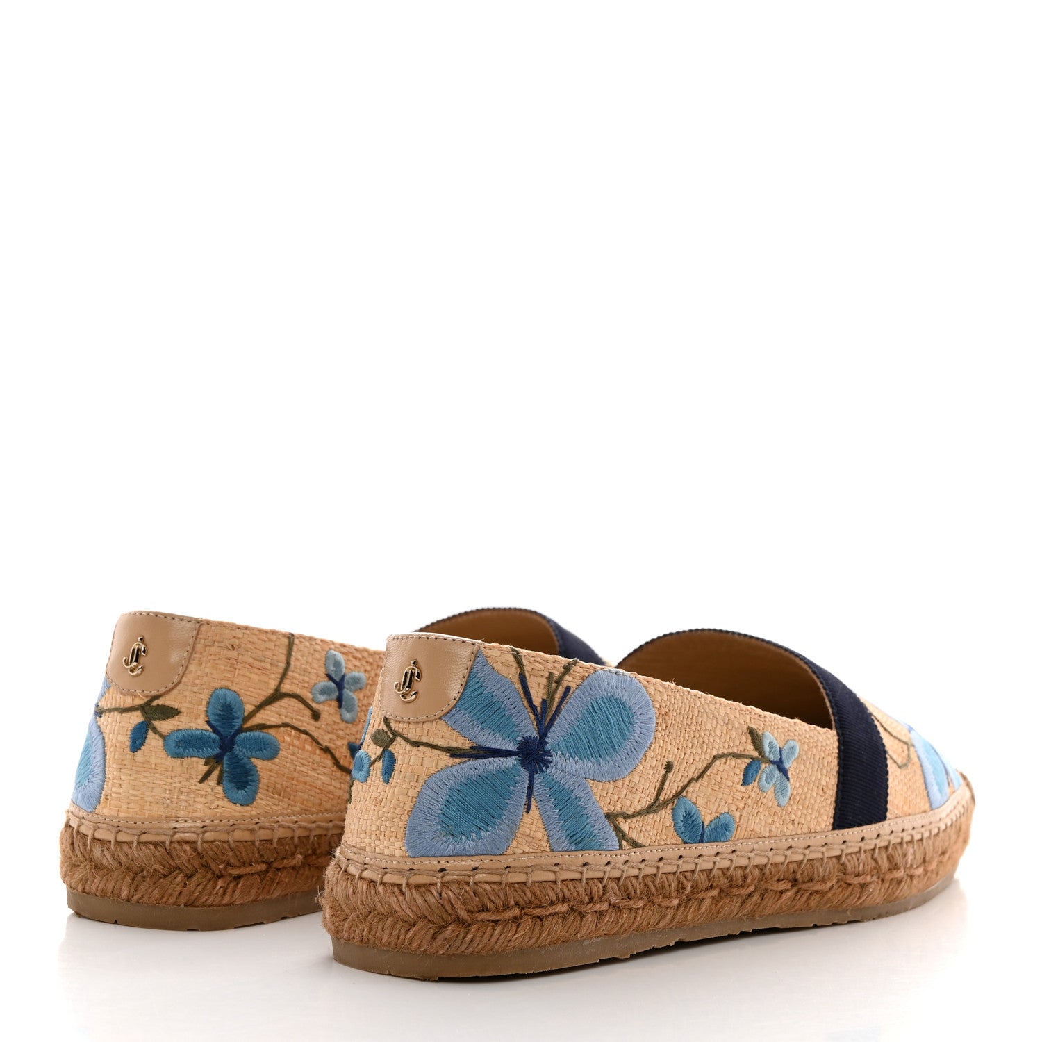 Jimmy Choo Raffia Floral Embroidered Dru Espadrilles 41 Natural Blue 4 of 8