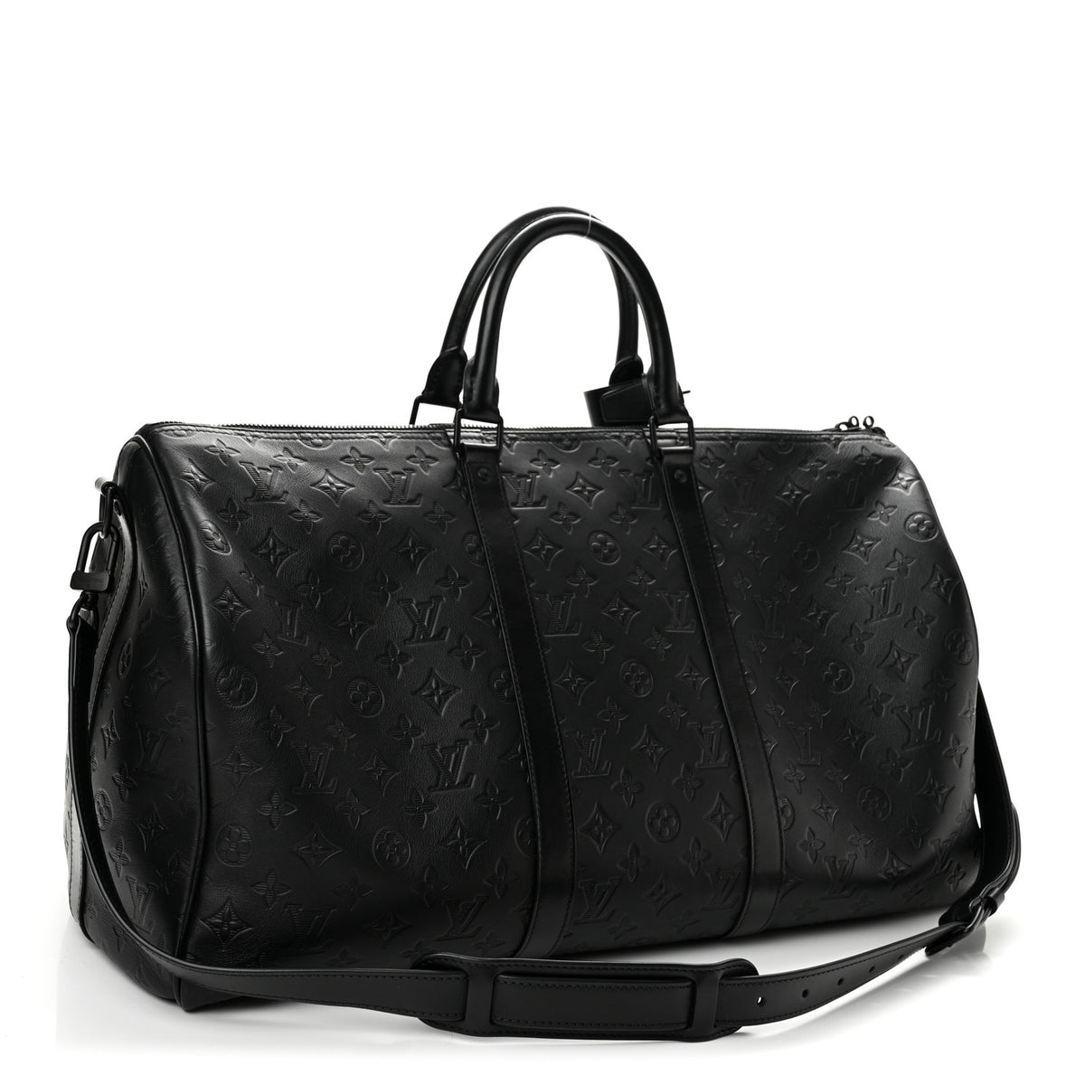 Louis Vuitton Calfskin Shadow Monogram Keepall Bandouliere 50 Black 2 of 9