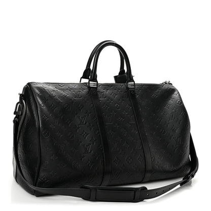 Louis Vuitton Calfskin Shadow Monogram Keepall Bandouliere 50 Black 2 of 9