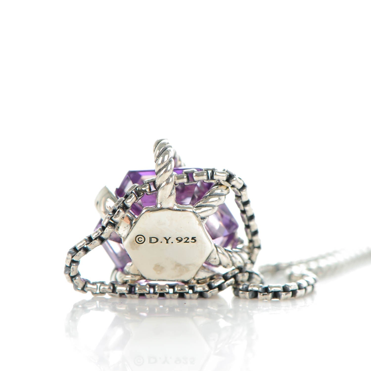 David Yurman Sterling silver Pave Diamond Amethyst 10mm Petite Cable Wrap Pendant Necklace 6 of 6