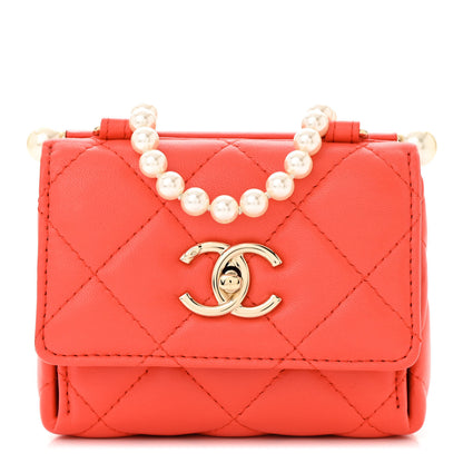 Chanel Lambskin Pearl Quilted Flap Clutch With Chain Coral 1 of 12