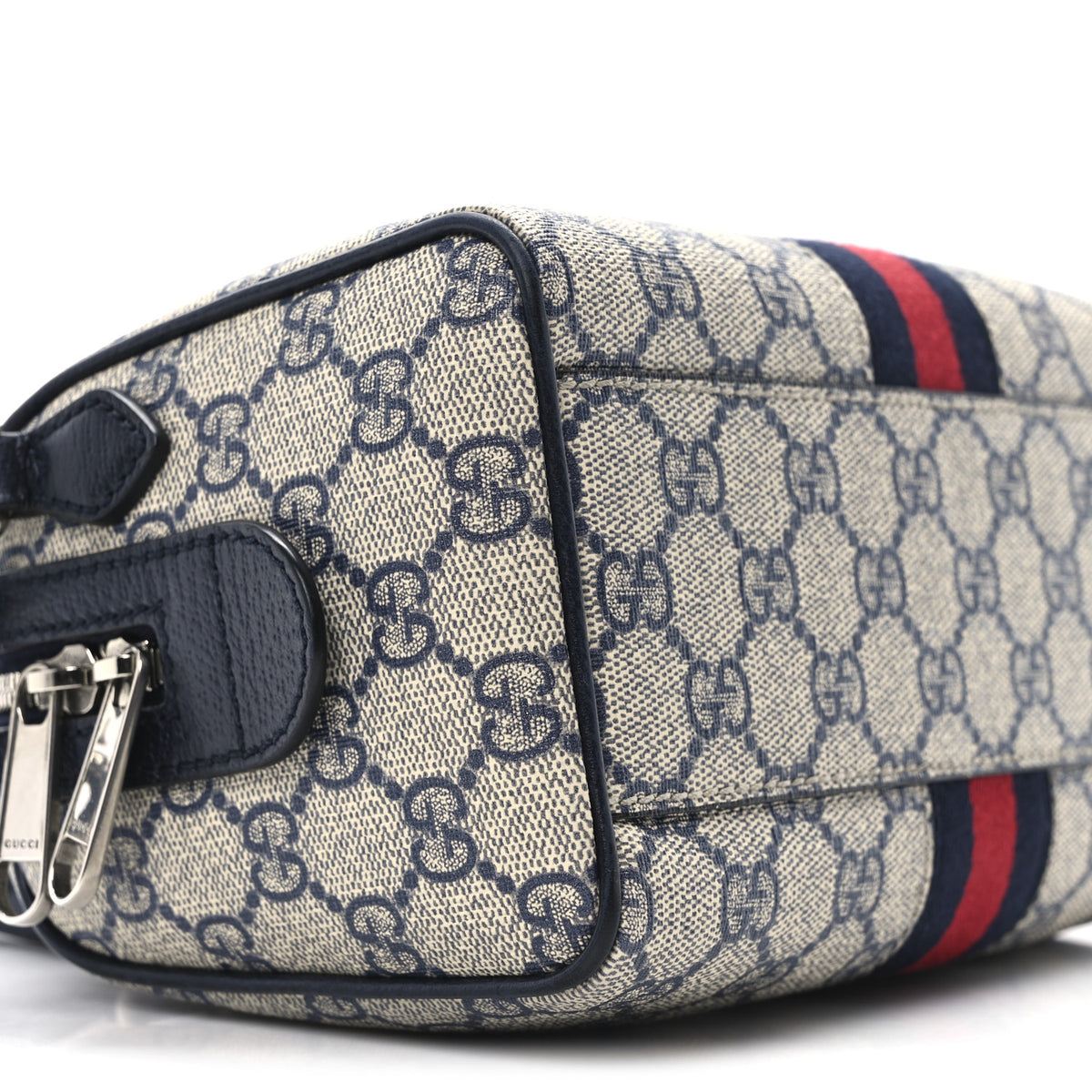 Gucci GG Supreme Monogram Textured Dollar Calfskin Web Mini Ophidia Top Handle Bag Beige Blue 9 of 11