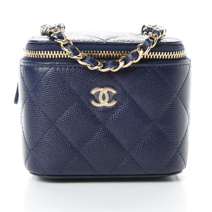 Chanel Caviar Quilted Mini Vanity Case With Chain Navy Blue 8 of 11