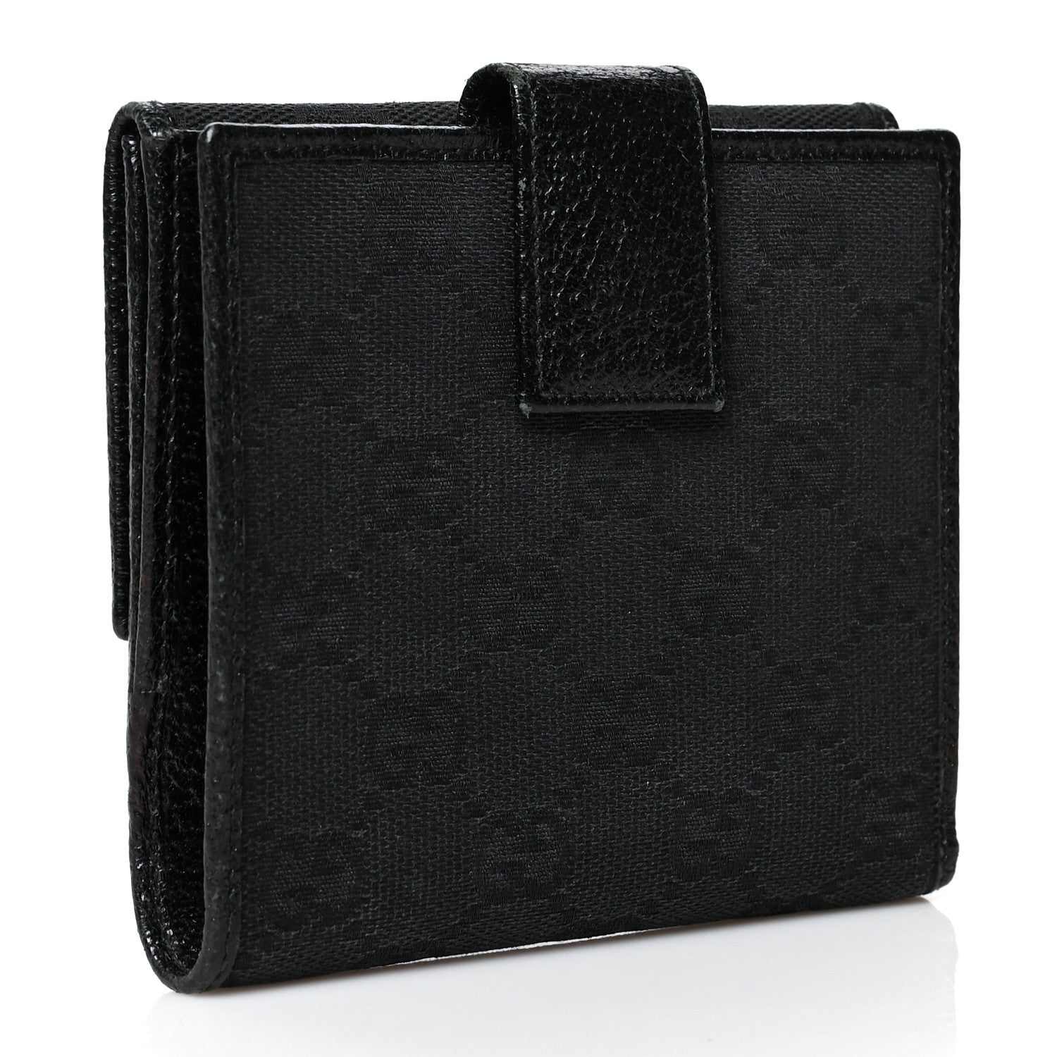 Gucci Monogram Textured Calfskin Metal Bar French Flap Wallet Black 3 of 11