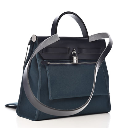 Hermes Vache Hunter Toile Herbag Zip 31 PM Bleu Nuit Bleu Ocean 4 of 14