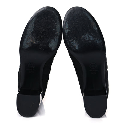 Chanel Perforated Suede Calfskin Patent Foldover CC Cap Toe Clover Short Boots 37.5 Black 6 of 8