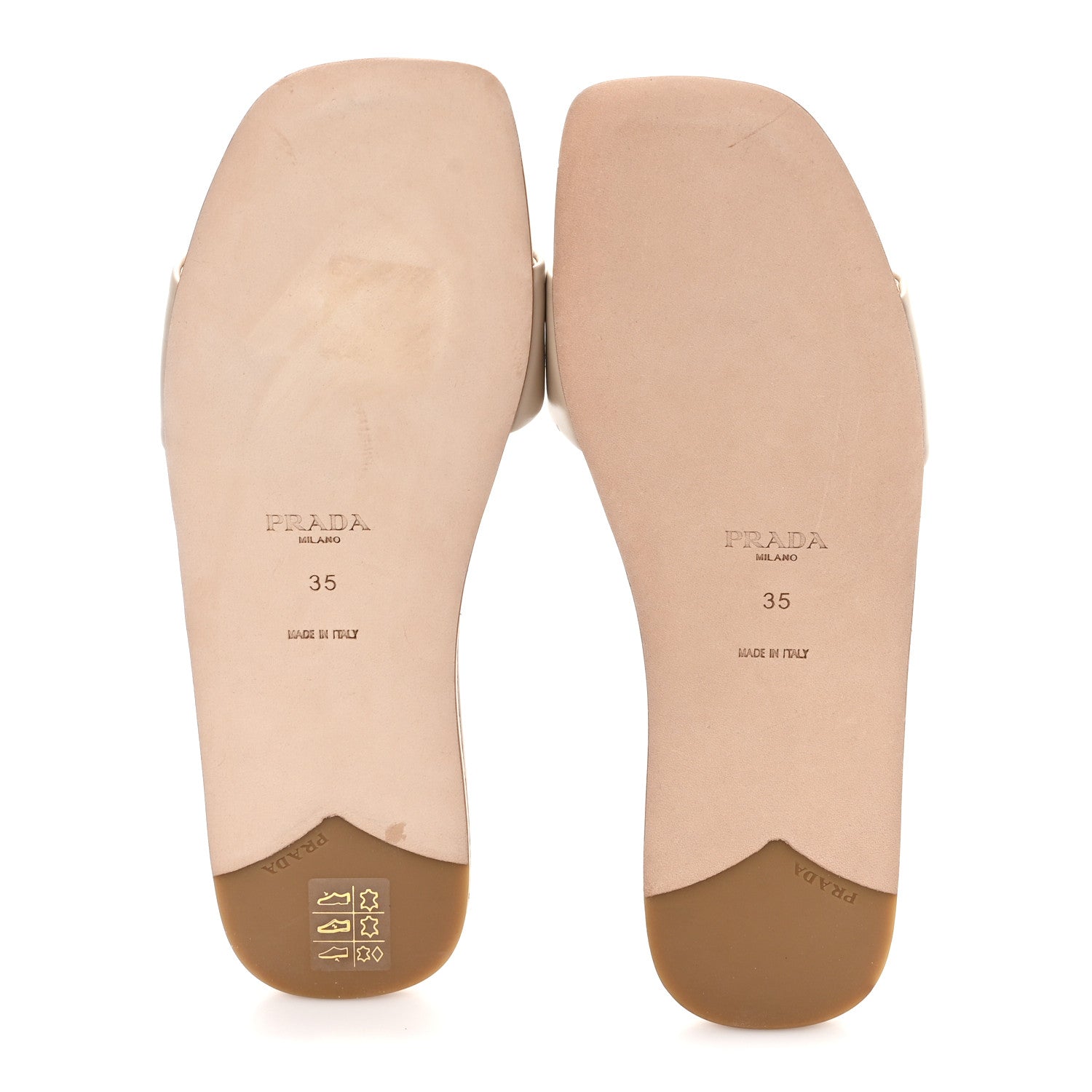 Prada Nappa Metal Triangle Logo Flat Slide Sandals 35 Travertino 6 of 9