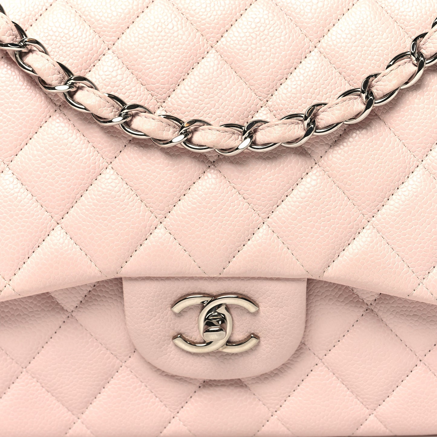 Caviar Quilted Jumbo Double Flap Light Pink