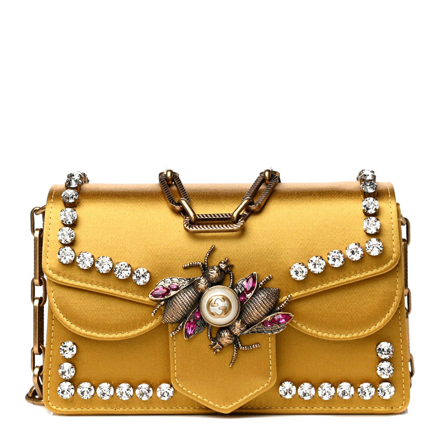 Satin Crystal Mini Bee Broadway Shoulder Bag Gold