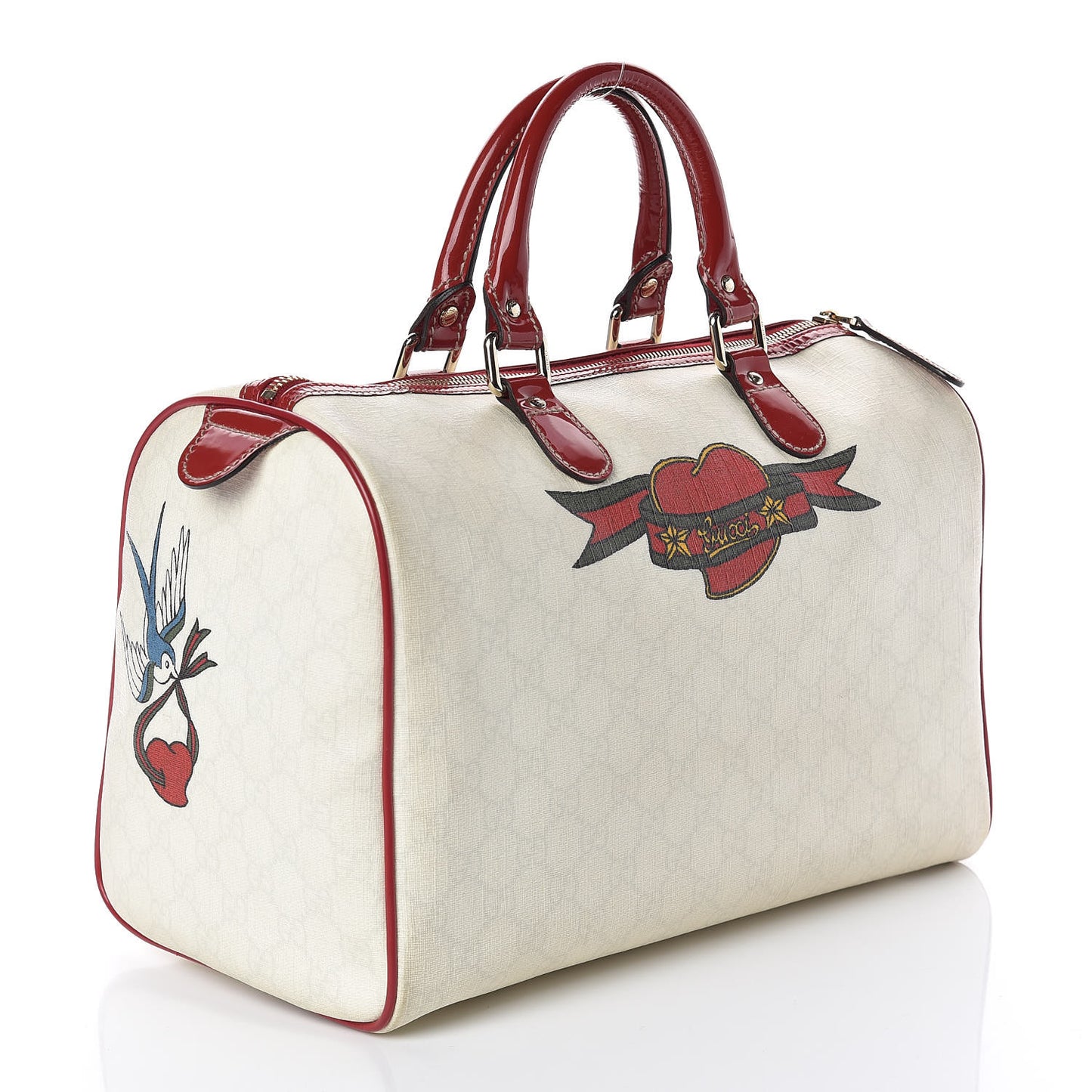 Coated Canvas Monogram Medium Tattoo Birds Joy Boston Off White Red