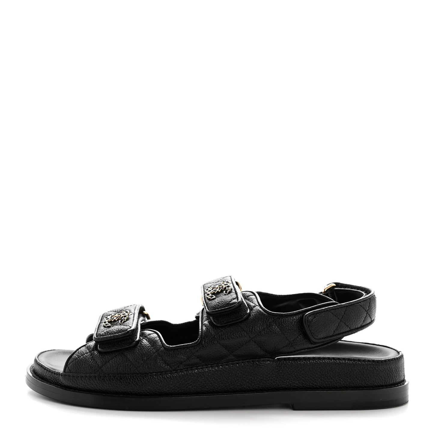 Grained Calfskin Velcro Dad Sandals 37.5 Black