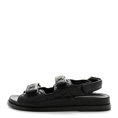 Chanel Grained Calfskin Velcro Dad Sandals 37.5 Black 1 of 10