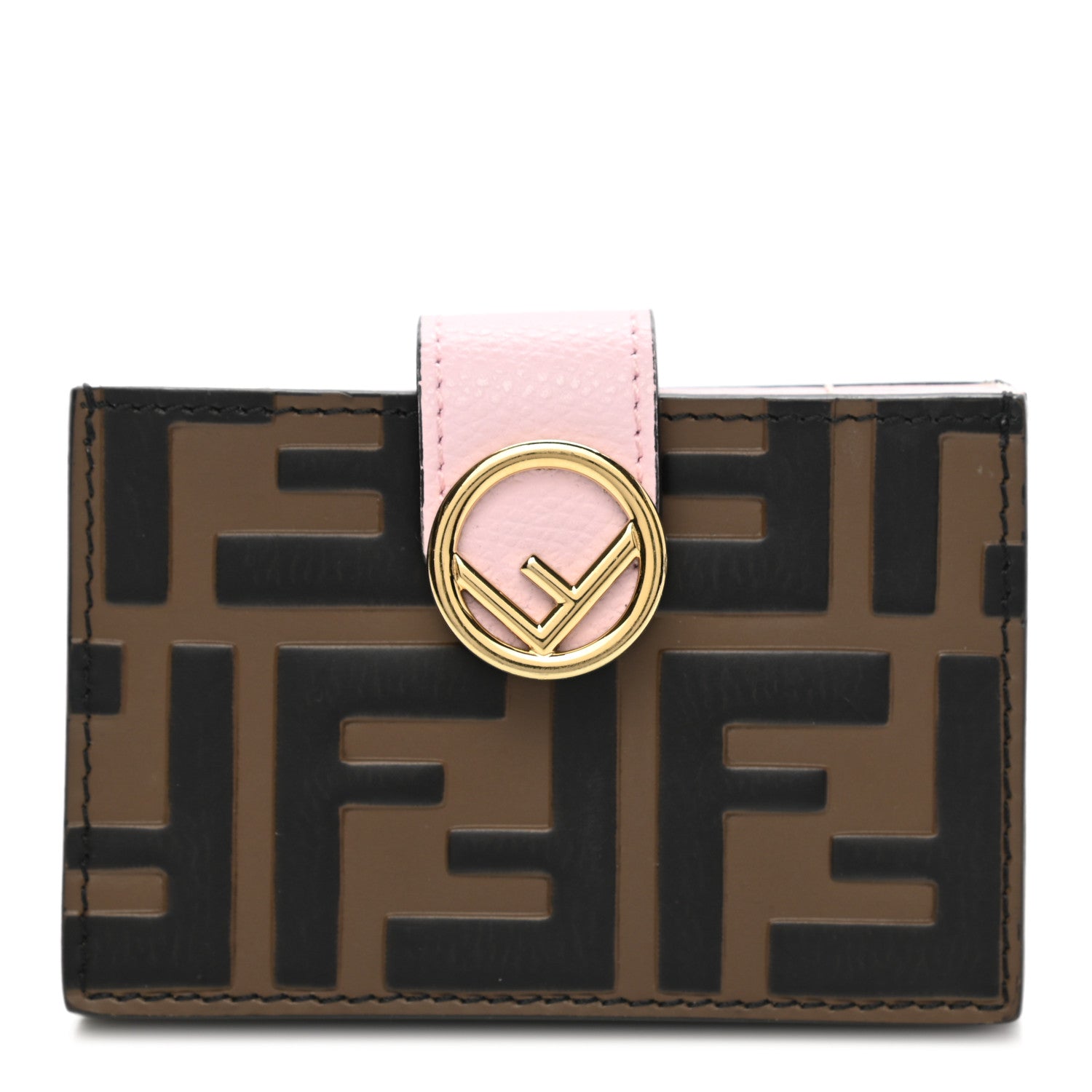 Fendi Vitello Cruise F is Fendi Bi-Color FF 1974 Embossed Gusseted Card Holder Maya Black Peonia 1 of 10