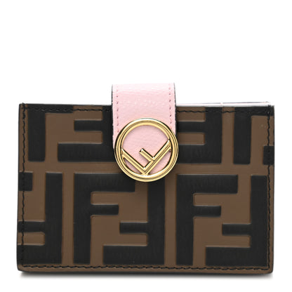 Fendi Vitello Cruise F is Fendi Bi-Color FF 1974 Embossed Gusseted Card Holder Maya Black Peonia 1 of 10