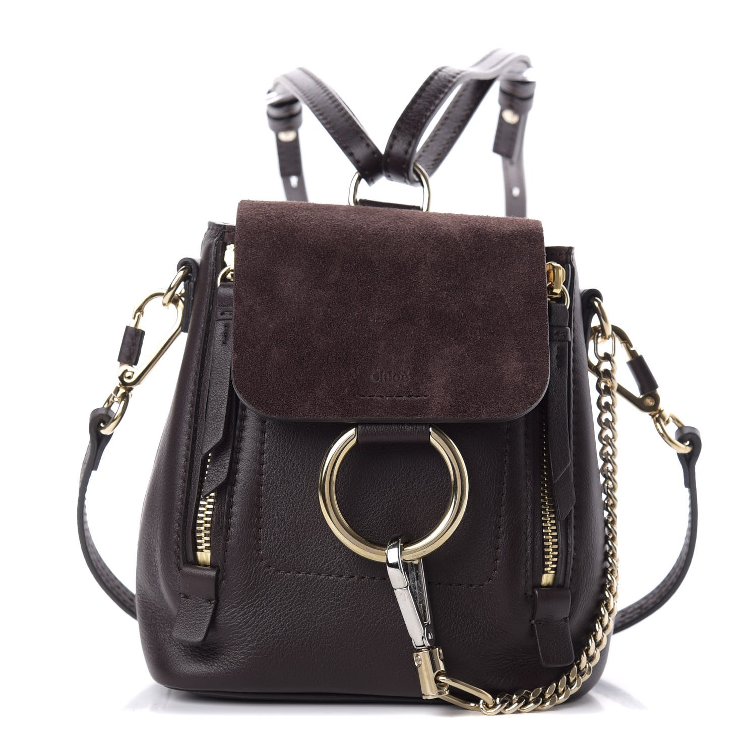 Chloe Suede Calfskin Mini Faye Backpack Carbon Brown 1 of 9