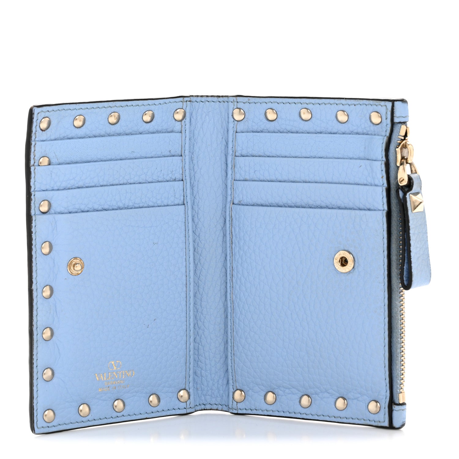 Valentino Garavani Grainy Calfskin Rockstud Coin Purse Card Holder Niagara 5 of 11