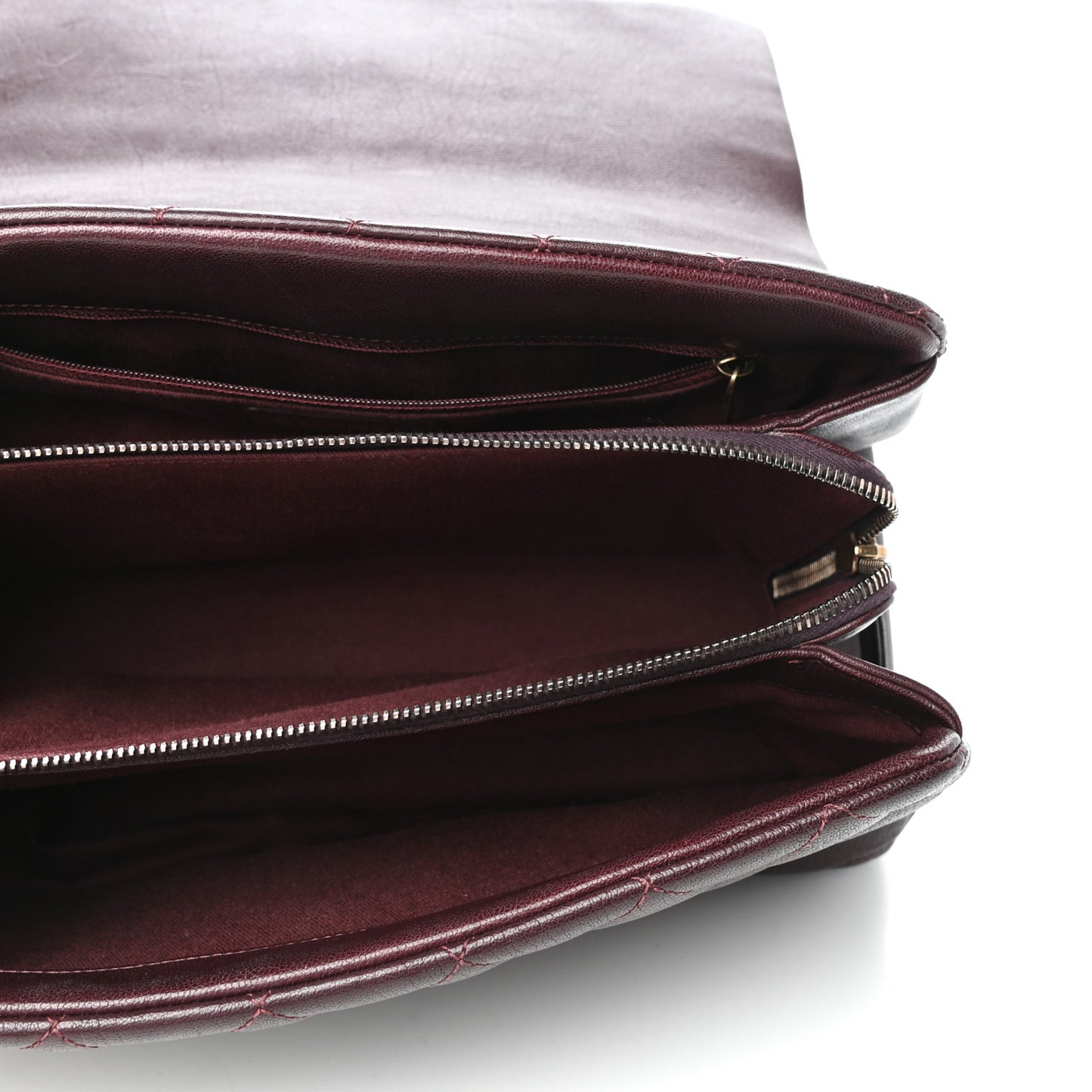 Shiny Sheepskin Quilted Large Trapezio Flap Dark Burgundy
