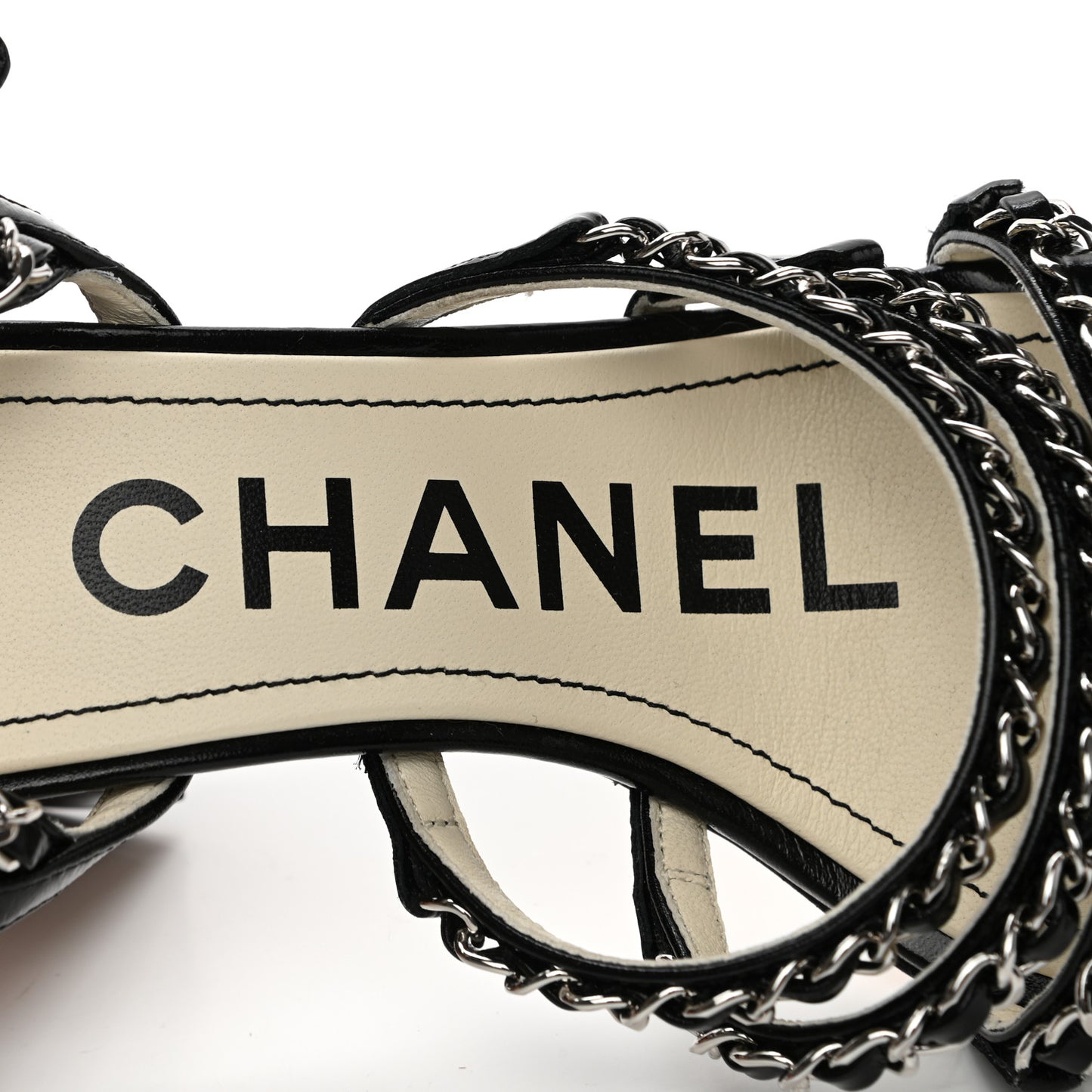 Calfskin Chain Sandals 38 Black