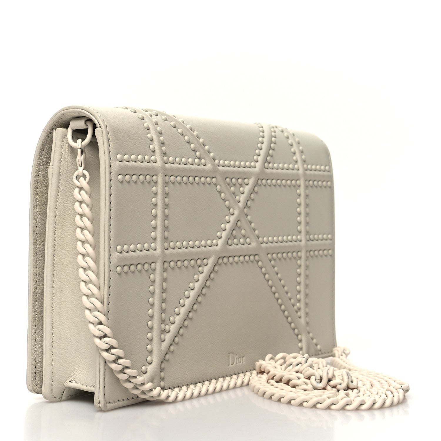 Christian Dior Ultra Matte Calfskin Studded Diorama Wallet on Chain Pouch Off White 3 of 13
