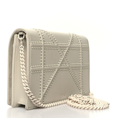 Christian Dior Ultra Matte Calfskin Studded Diorama Wallet on Chain Pouch Off White 3 of 13