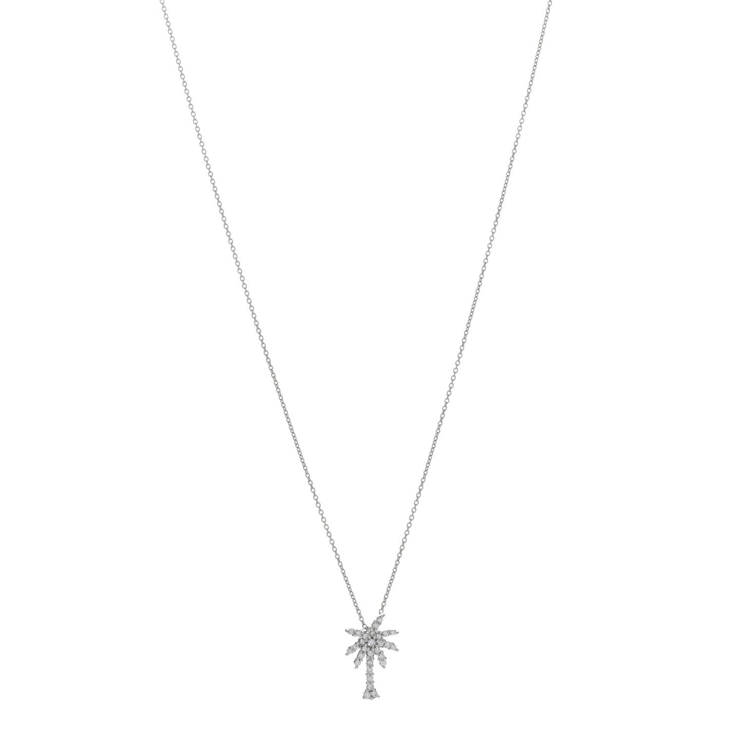 18K White Gold Diamond Tiny Treasures Palm Tree Pendant Necklace