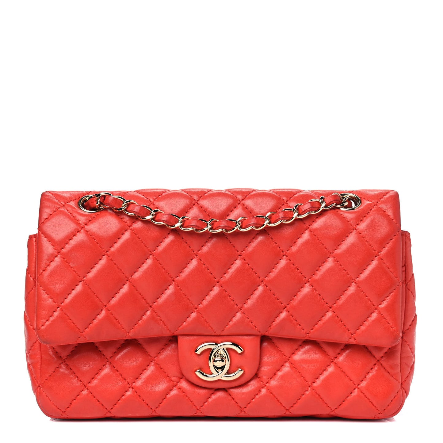 Lambskin Quilted Medium Double Flap Red