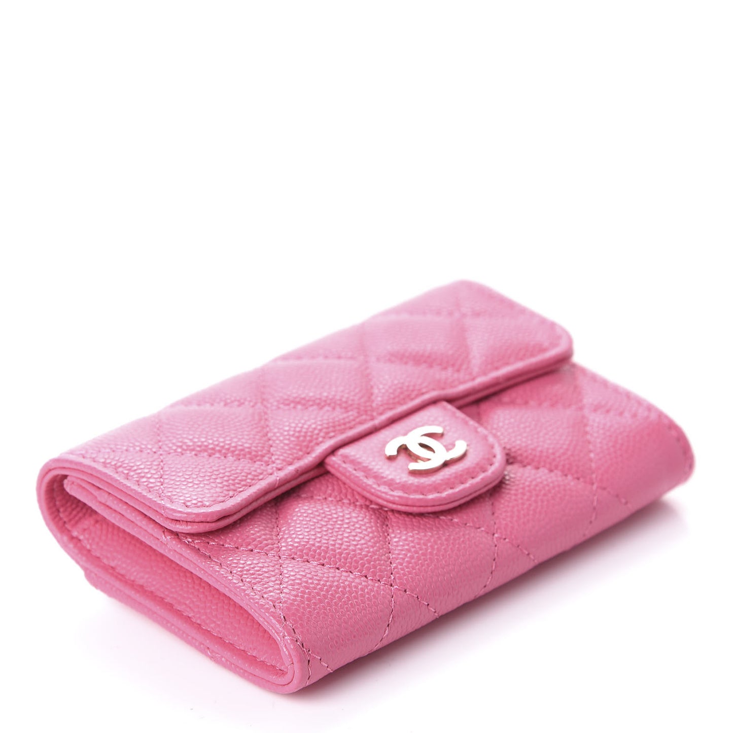 Caviar Quilted Flap Card Holder Wallet Pink