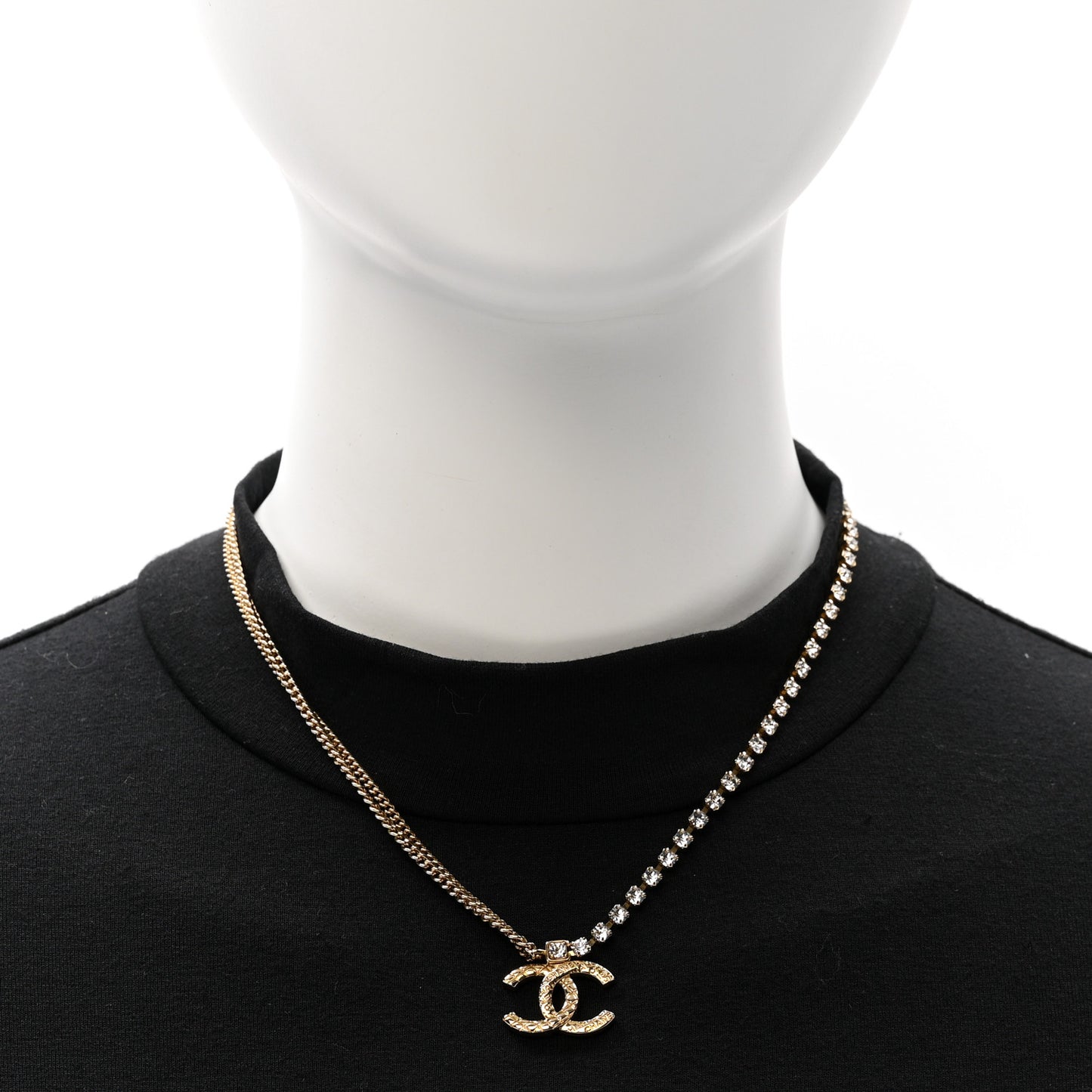 Metal Crystal Quilted CC Pendant Necklace Gold