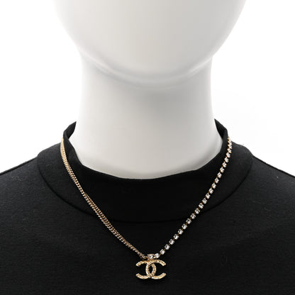 Chanel Metal Crystal Quilted CC Pendant Necklace Gold 2 of 6