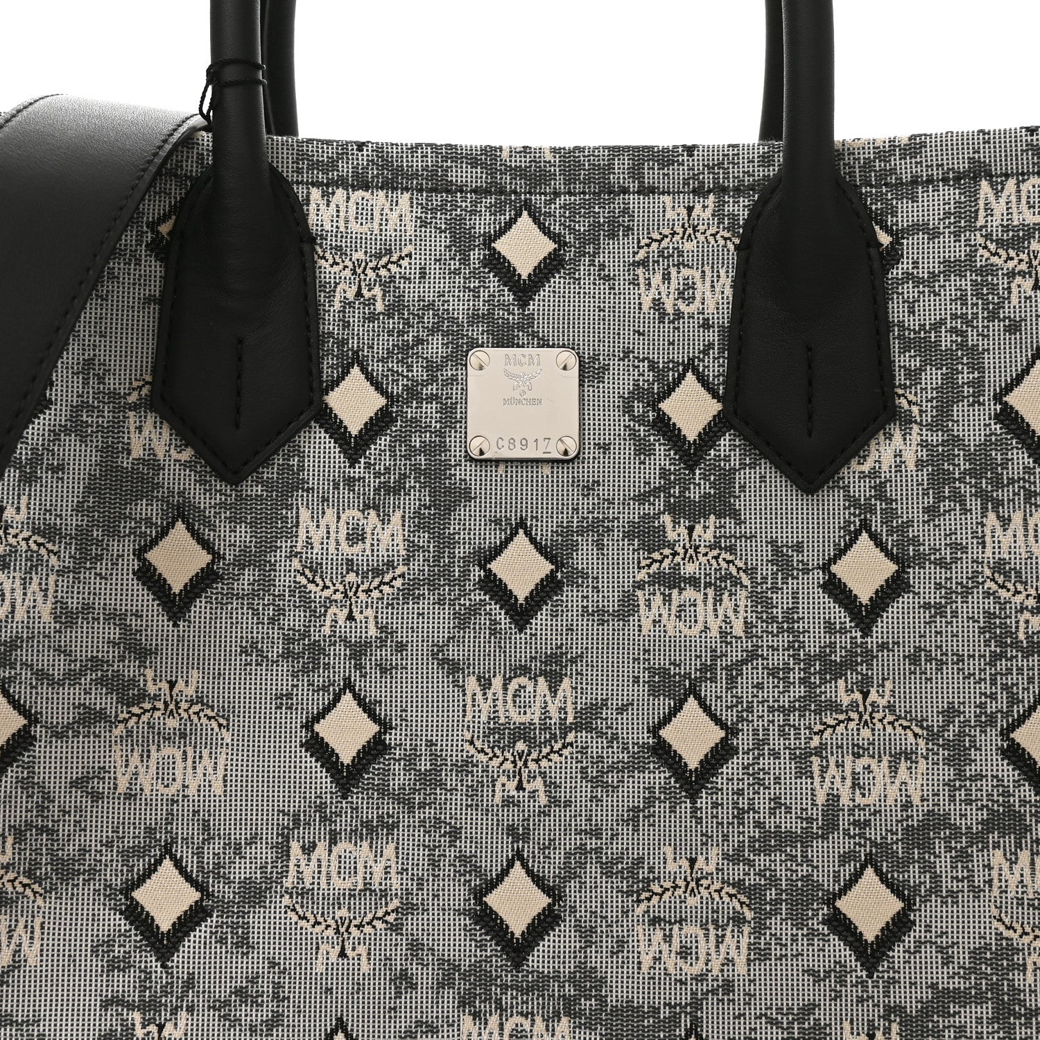 MCM Jacquard Monogram Aren Large Tote Blue 8 of 10