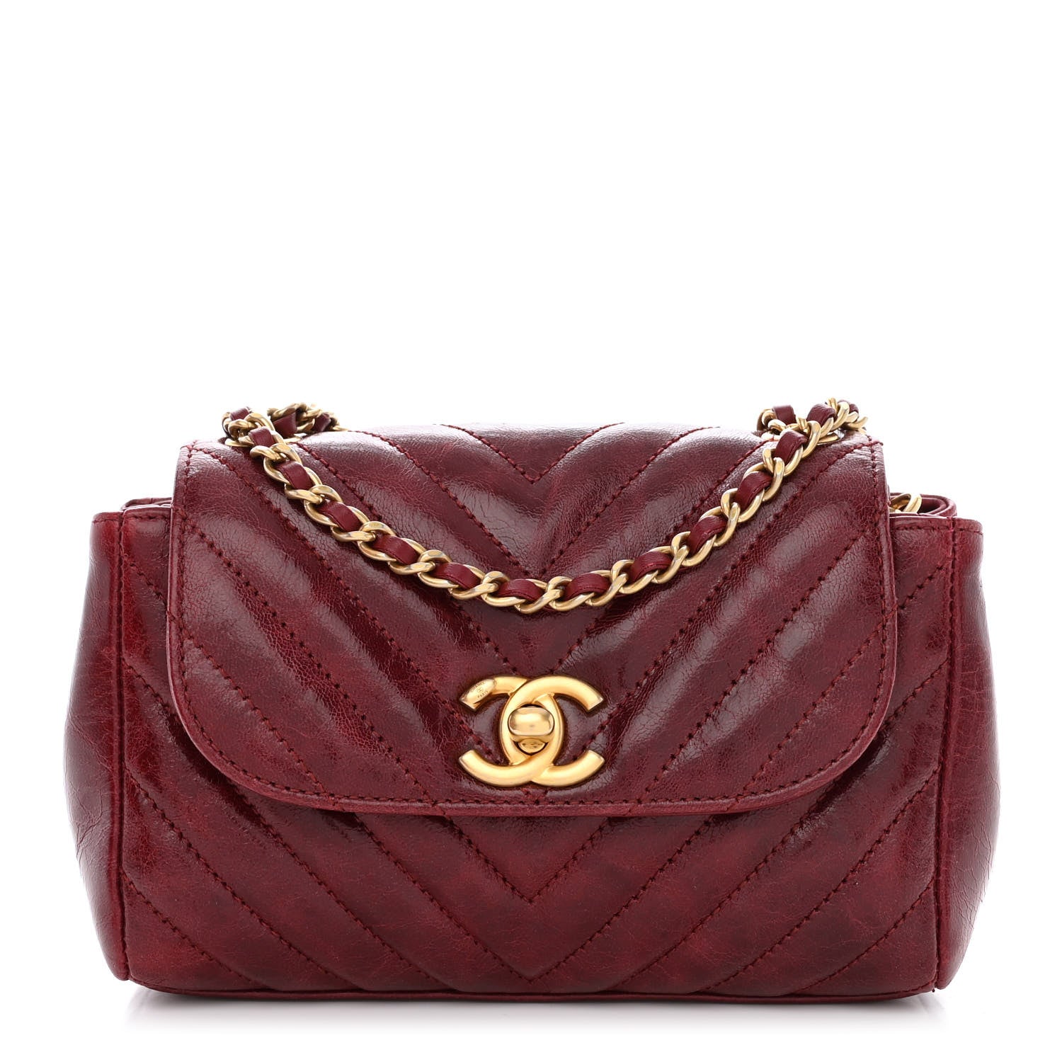 Chanel Glazed Calfskin Chevron Quilted Small Hampton Flap Burgundy 1 of 11