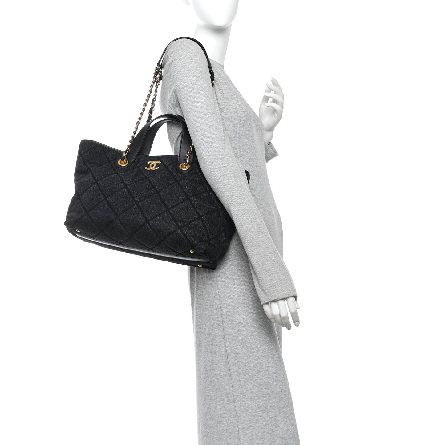 Denim Calfskin Quilted Small Deauville tote  Black