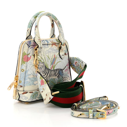 Gucci New Shangai Calfskin Tiger Savanah Web Mini Horsebit 1955 Top Handle Bag Chalky White Multicolor 3 of 10