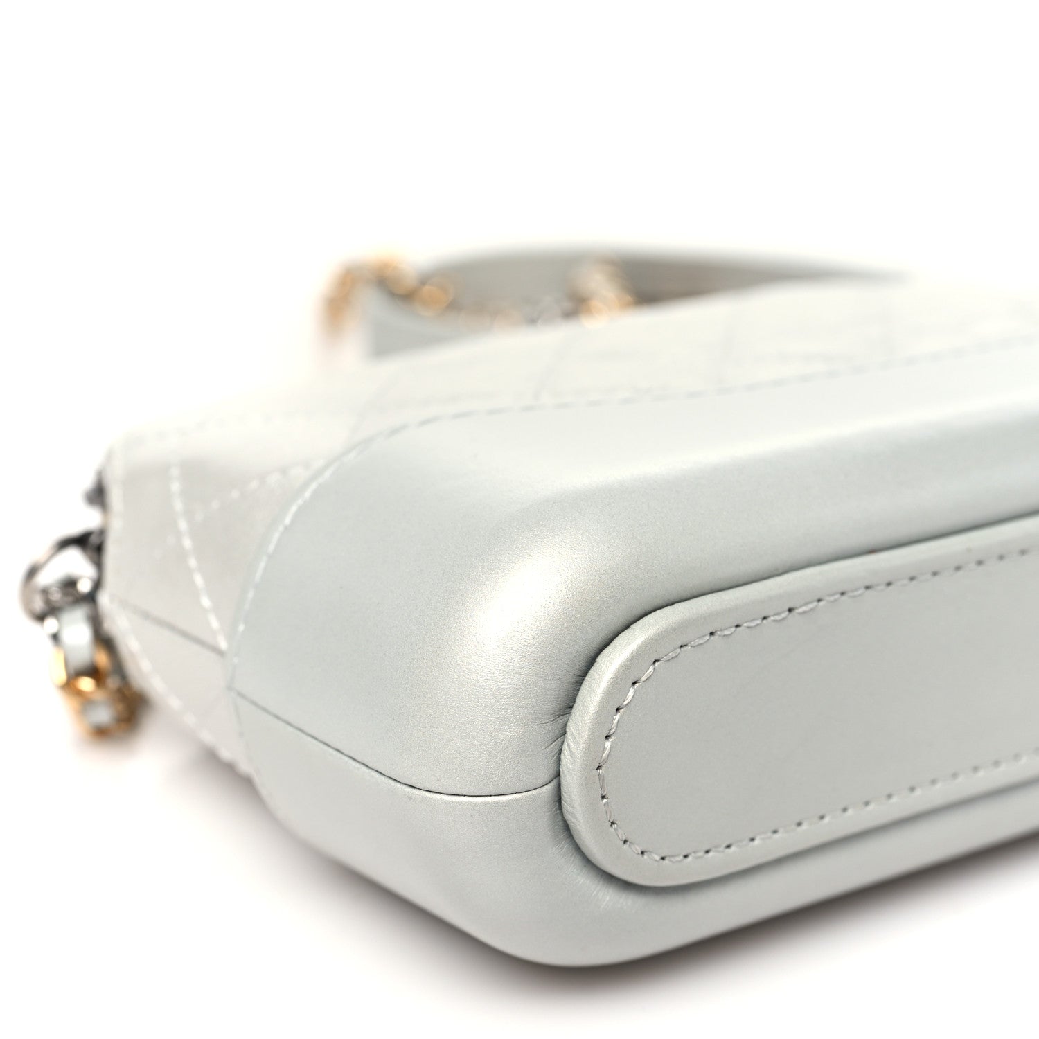 Chanel Metallic Lambskin Calfskin Quilted Small Gabrielle Clutch With Chain Silver 10 of 12