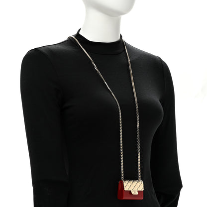 Chanel Metal Resin Lambskin Flap Bag Long Necklace Gold Red 2 of 5
